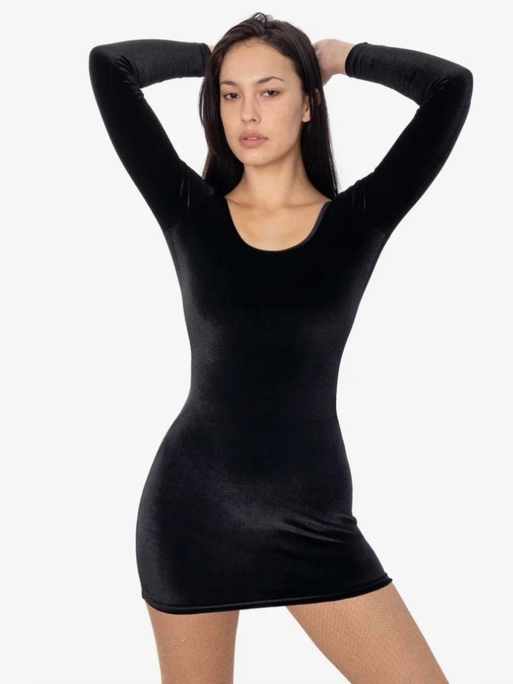 Los Angeles Apparel Black Long Sleeve Velvet Bodycon Mini Dress